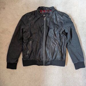 GUESS 2-in-1 Mixed-Media LEATHER Bomber Jacket - Size Large